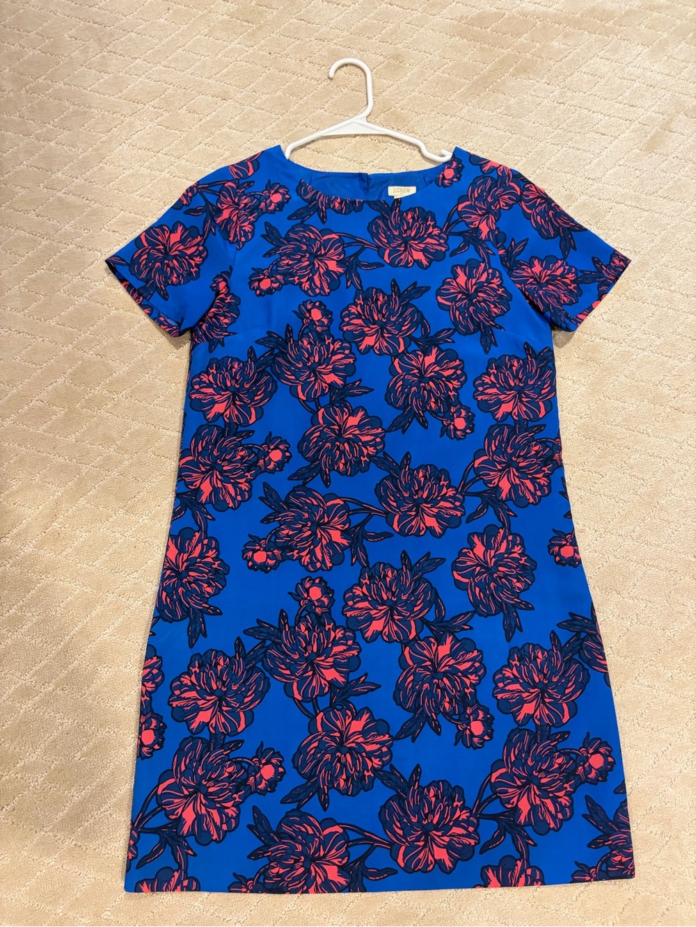 J. Crew Cobalt Blue Shift Dress with Coral Floral Print
